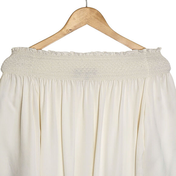 Theory Silk Off The Shoulder Smocked 3/4 Sleeve White Ivory Blouse Size M - Picture 7 of 13